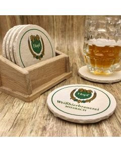 Weissbierbrauerei Hopf aus Miesbach Bieruntersetzer aus Naturstein - Biershop Bayern